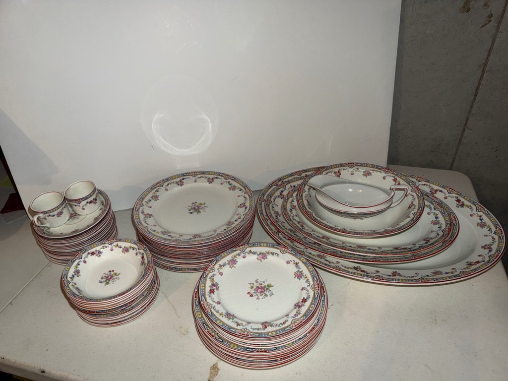 Floral china dinnerware set with plates, bowls and teacups  - image 1 of 14