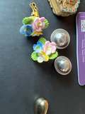 Vintage jewelry lot: Monet pearl necklace, enamel brooch, Lucinda pin, and floral earrings - thumbnail 3 of 9