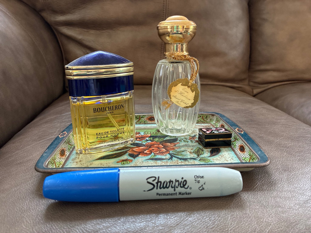 Assorted Vintage Perfume Bottles, Daher Decorated Ware Tray, and Small Jewelry Boxes - image 1 of 11