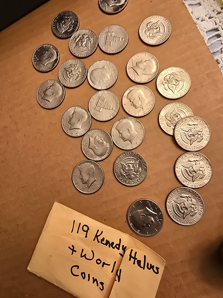 Assorted world coins and Kennedy half-dollars - image 5 of 9
