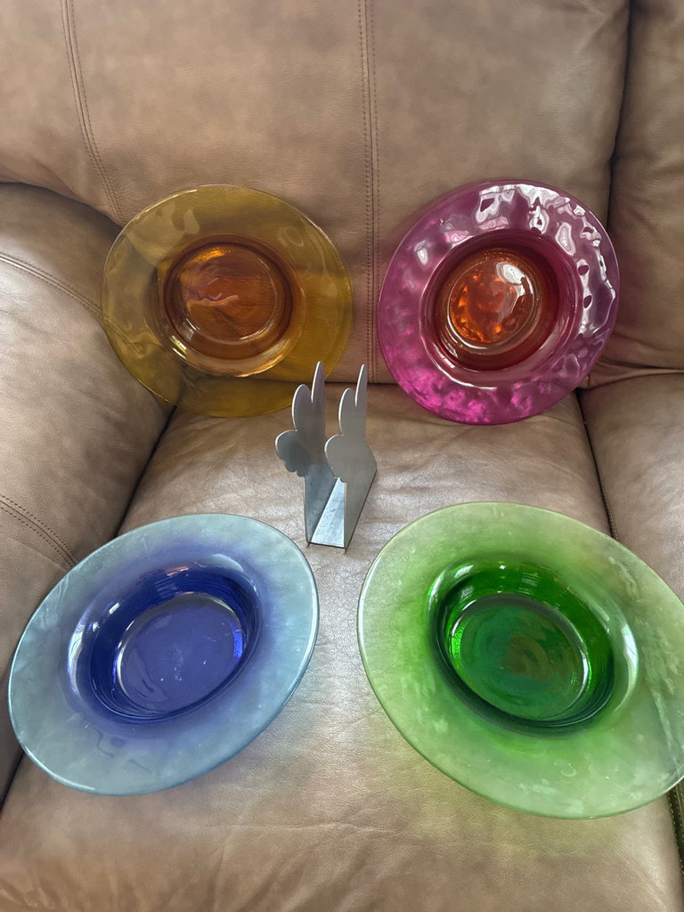 Set of colored glass plates with metal decorative items - image 5 of 7