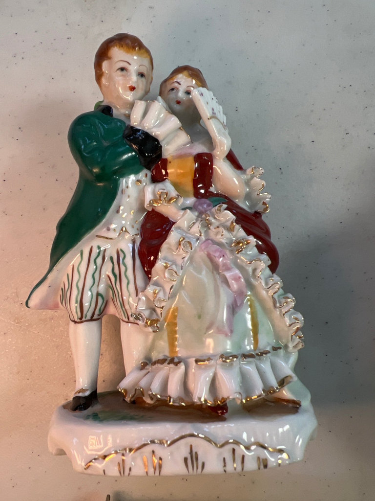 Occupied Japan porcelain dancing couple figurine with shell dish - image 5 of 7