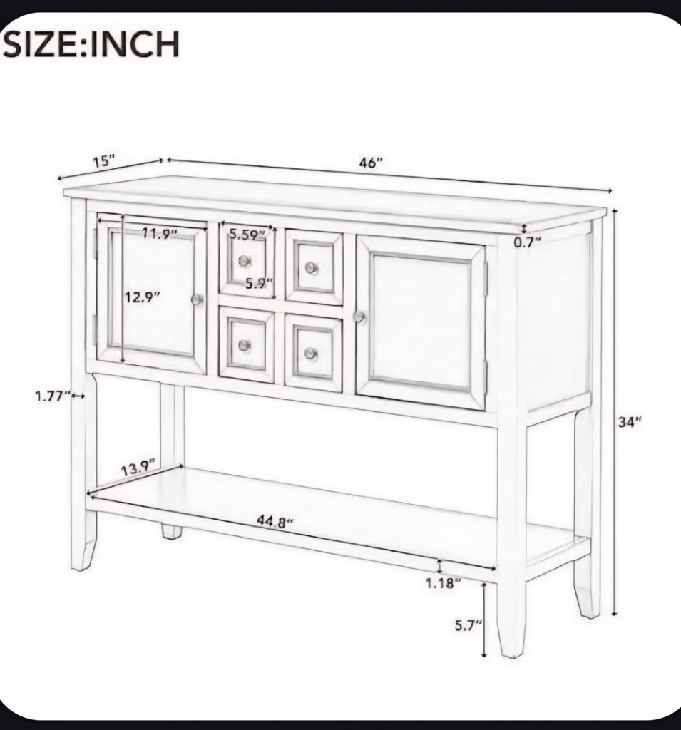 Antique White Wood Sideboard Console Table with Wood Top - image 8 of 8
