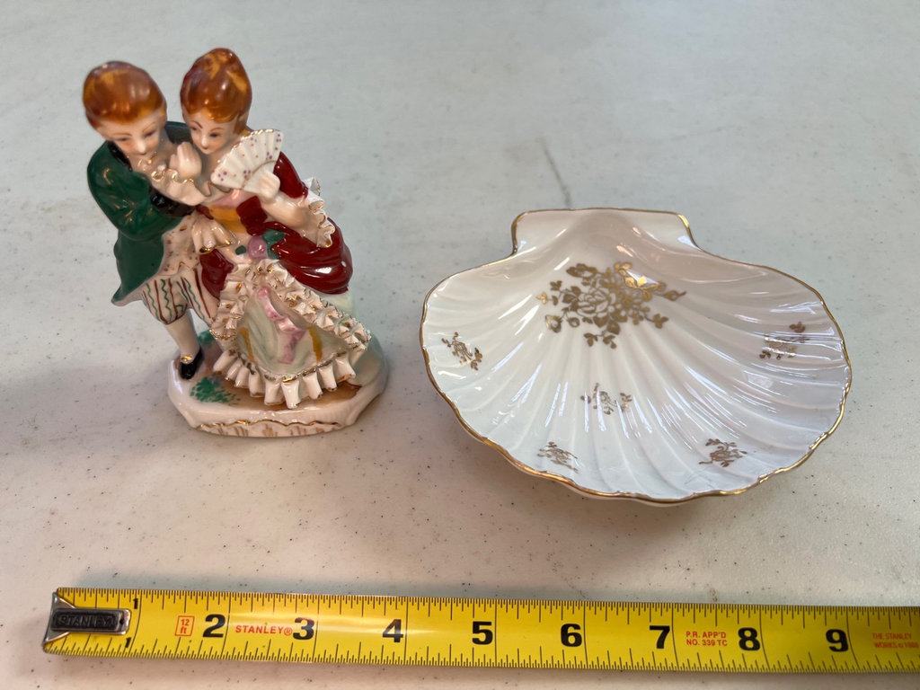 Occupied Japan porcelain dancing couple figurine with shell dish - image 2 of 7