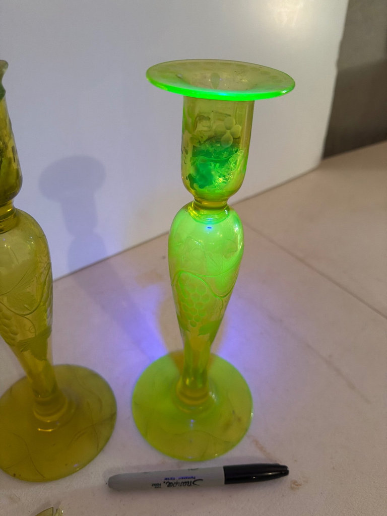 Two Uranium etched glass candle holders  - image 1 of 5