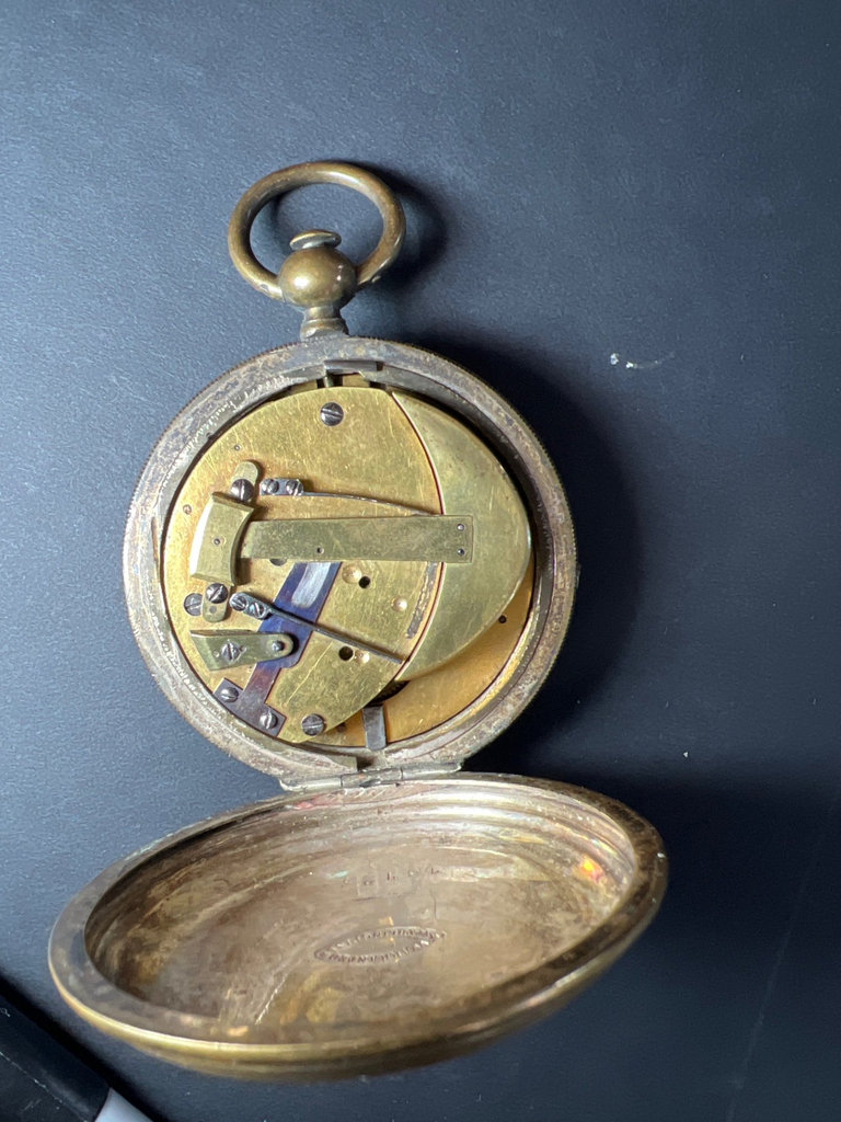 Antique brass pocket watch with open movement - image 1 of 6