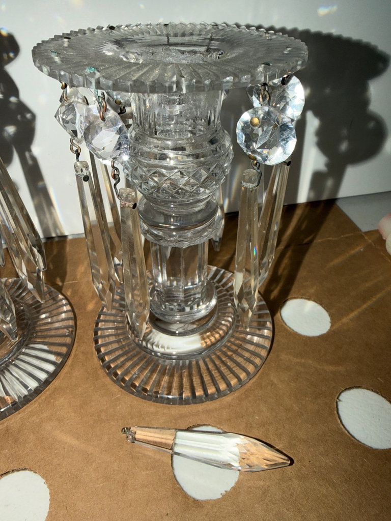Crystal candle holders with hanging prisms, candles, More  - image 6 of 6