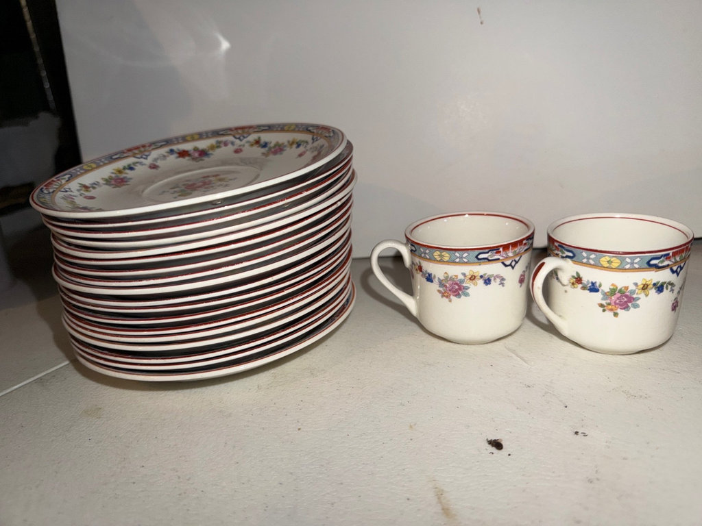 Floral china dinnerware set with plates, bowls and teacups  - image 4 of 14