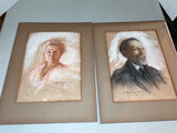 Two framed vintage portrait drawings dated 1910 - thumbnail 1 of 10