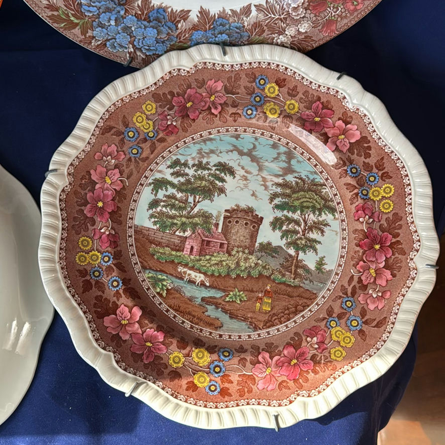 Antique English Transferware Plates Multi-Color Lot – Spode Delft Hurstmonceux & Wedgwood Ferrara - image 8 of 17
