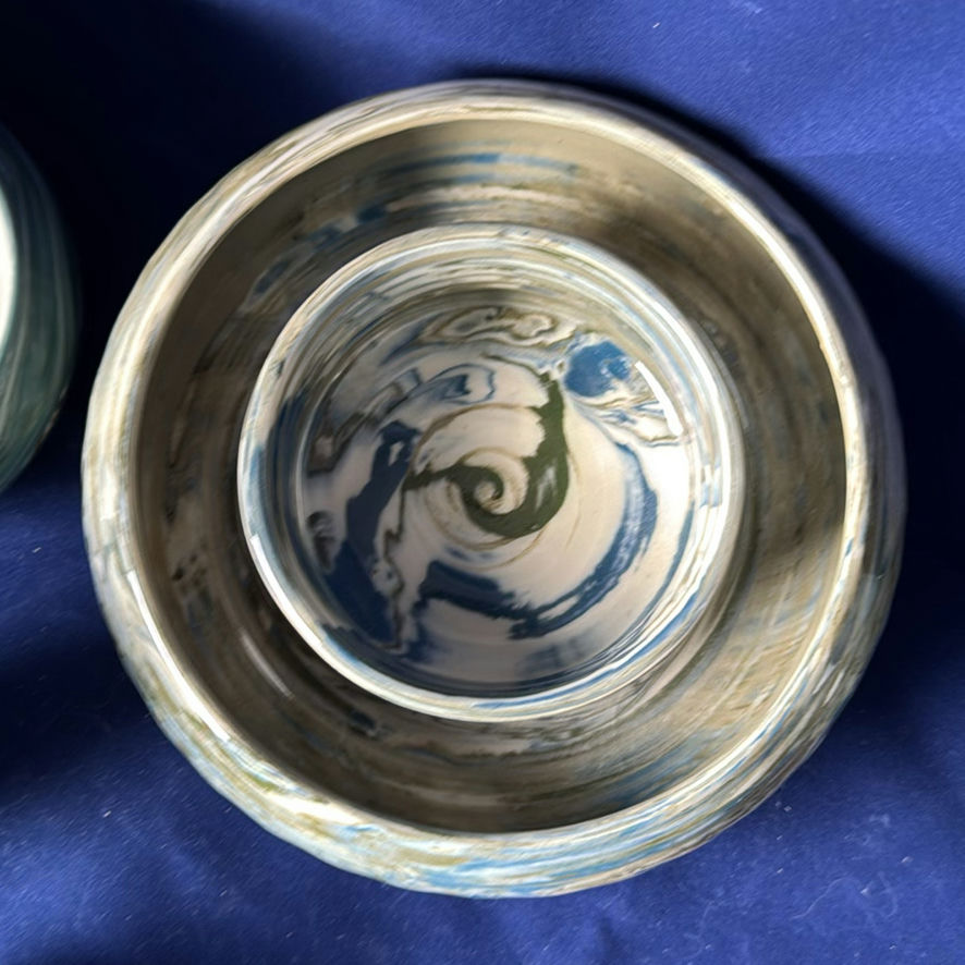 Collection of Marbled Pottery Bowls, Plate, Pitcher, and Vases - image 7 of 23