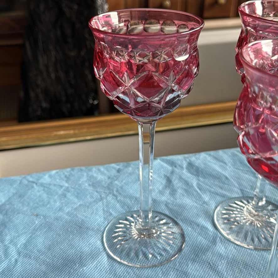 8pc Royal Doulton Ruby Red Cut to Clear Lead Crystal Wine Goblets England Signed - image 10 of 21