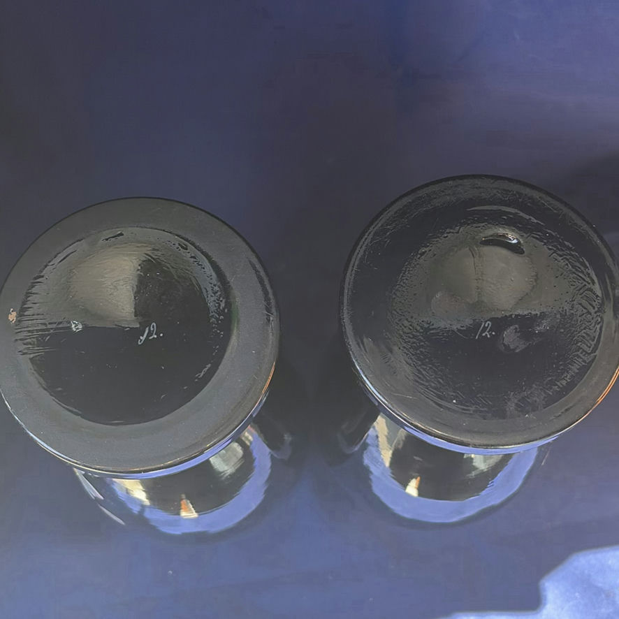 Pair of Antique 19thC Bohemian Black Amethyst Glass Vases, Hand-Enameled Bird and Water Lily Pattern #12. - image 13 of 14