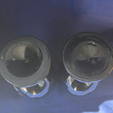 Pair of Antique 19thC Bohemian Black Amethyst Glass Vases, Hand-Enameled Bird and Water Lily Pattern #12. - thumbnail 13 of 14