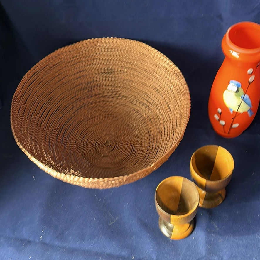 Vintage Czech Tango Glass Enamel Bird Vase, Copper Bowl And Egg Cups - image 2 of 15