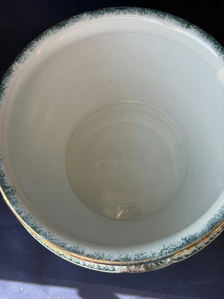 Antique WH Grindley England Semi-Porcelain Chamber Pot - Atlas Green Pattern - image 8 of 10