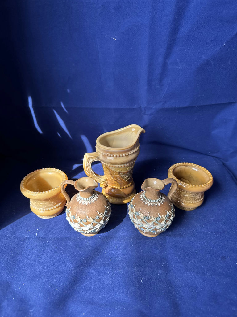 Doulton Lambeth Silicon Ware Ewers and Caramel Slag Glass - image 1 of 20