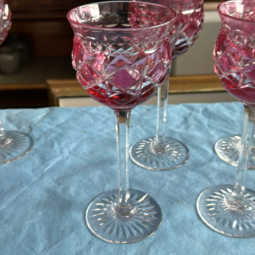 8pc Royal Doulton Ruby Red Cut to Clear Lead Crystal Wine Goblets England Signed - image 8 of 21