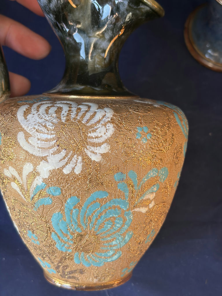 Antique Royal Doulton Lambeth Stoneware Ewer Trio c.1902 - Matched Collection - image 8 of 17