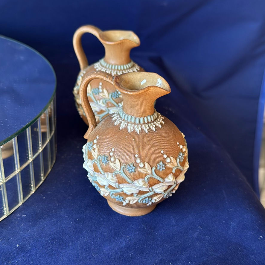 Doulton Lambeth Silicon Ware Ewers and Caramel Slag Glass - image 3 of 20
