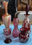 Vintage Bohemian Art Glass Collection – 5-Piece Estate Lot (Ruby, Cranberry & Cut-to-Clear) - thumbnail 1 of 22