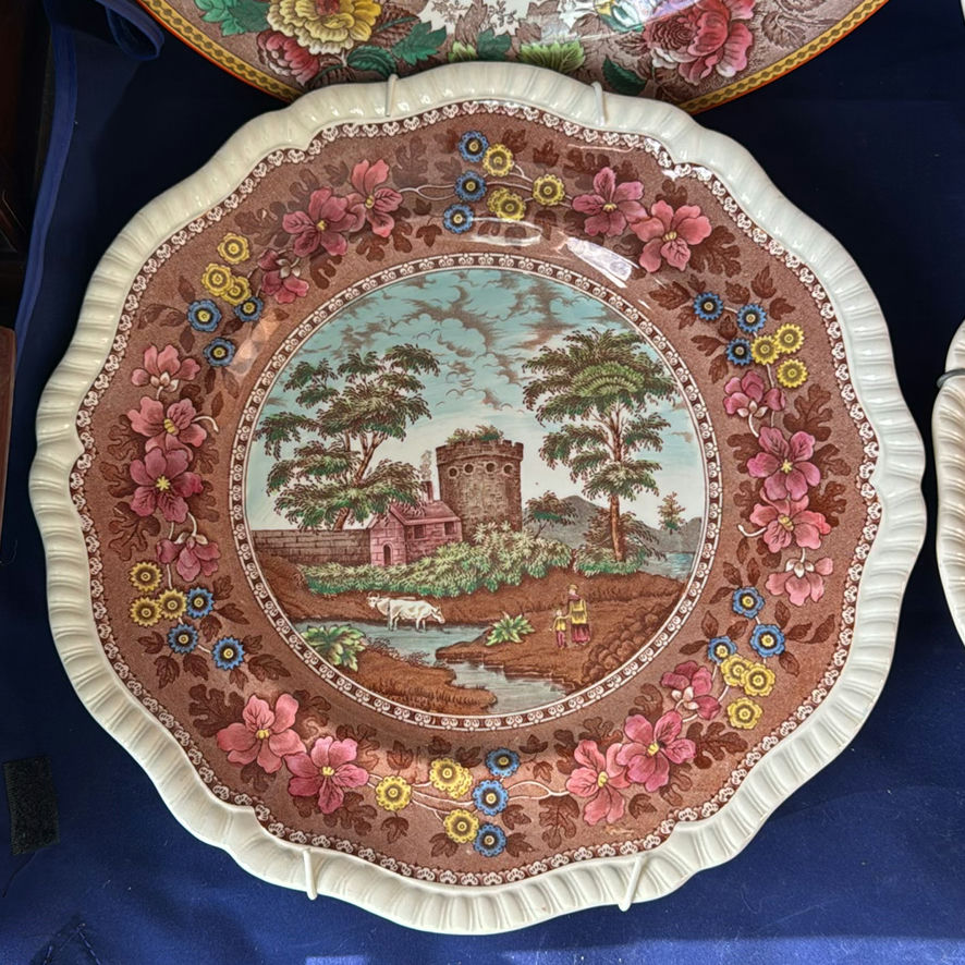 Antique English Transferware Plates Multi-Color Lot – Spode Delft Hurstmonceux & Wedgwood Ferrara - image 3 of 17