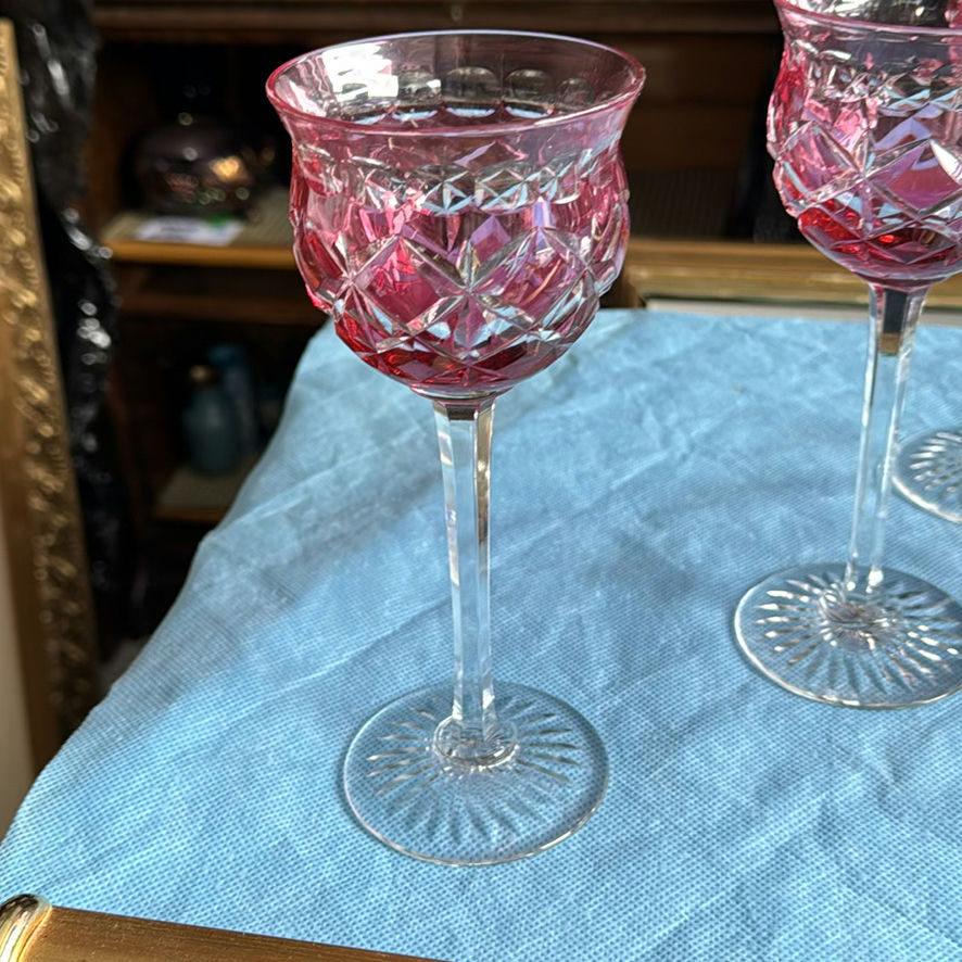 8pc Royal Doulton Ruby Red Cut to Clear Lead Crystal Wine Goblets England Signed - image 4 of 21