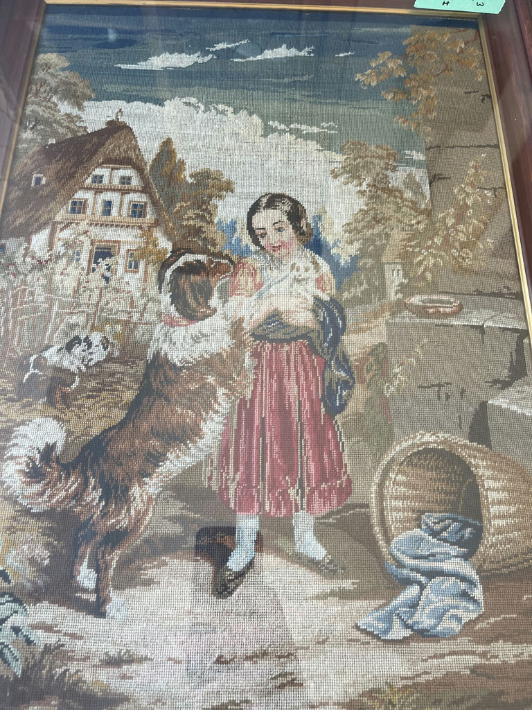 Vintage Framed Needlepoint Cottage Scene Wall Art - image 6 of 8