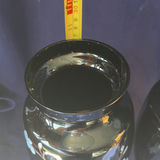 Pair of Antique 19thC Bohemian Black Amethyst Glass Vases, Hand-Enameled Bird and Water Lily Pattern #12. - thumbnail 9 of 14