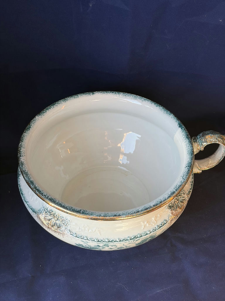 Antique WH Grindley England Semi-Porcelain Chamber Pot - Atlas Green Pattern - image 2 of 10