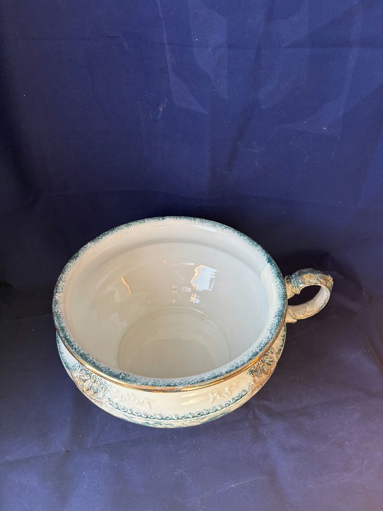 Antique WH Grindley England Semi-Porcelain Chamber Pot - Atlas Green Pattern - image 3 of 10
