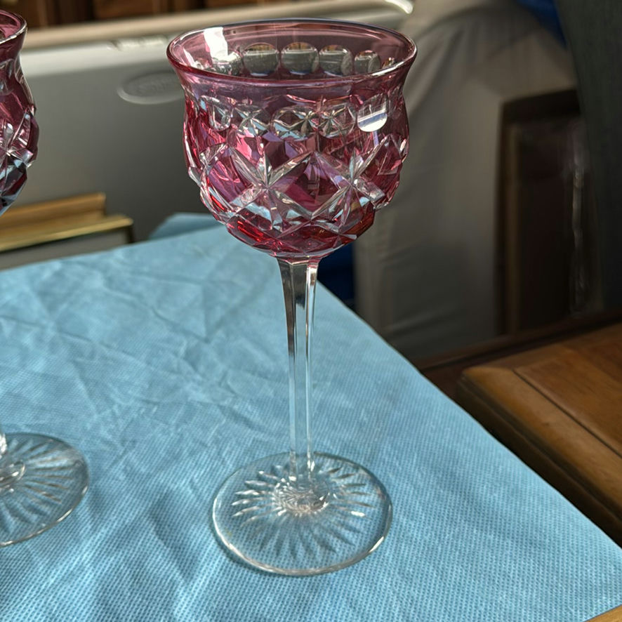 8pc Royal Doulton Ruby Red Cut to Clear Lead Crystal Wine Goblets England Signed - image 16 of 21