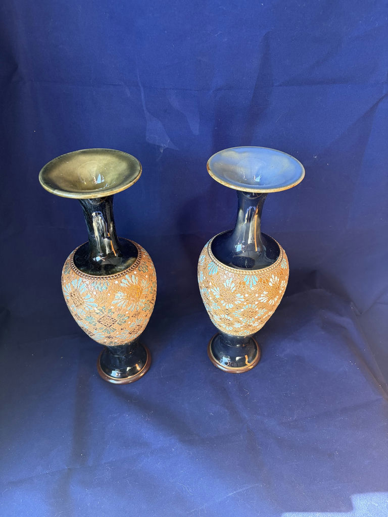 Antique Royal Doulton & Doulton Lambeth Slaters Patent Stoneware Vases – Matched Pair, 10" - image 2 of 10