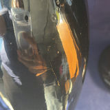 Pair of Antique 19thC Bohemian Black Amethyst Glass Vases, Hand-Enameled Bird and Water Lily Pattern #12. - thumbnail 11 of 14