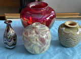Lot of 4 Vintage Edward Roman Signed Studio Art Glass Vases Canadian Heritage - thumbnail 1 of 18