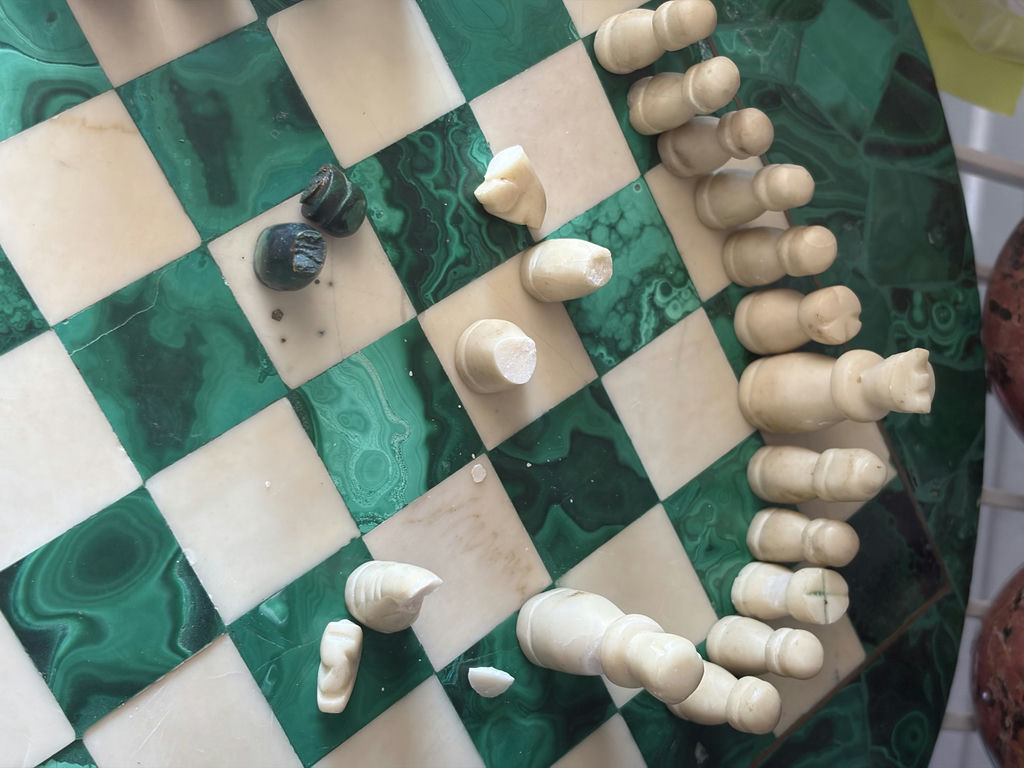 Vintage Malachite Chessboard With Original Stone Pieces - image 5 of 13