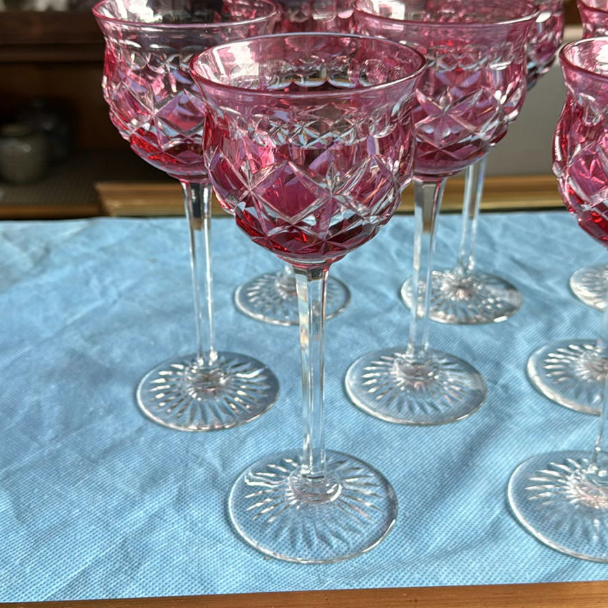 8pc Royal Doulton Ruby Red Cut to Clear Lead Crystal Wine Goblets England Signed - image 3 of 21