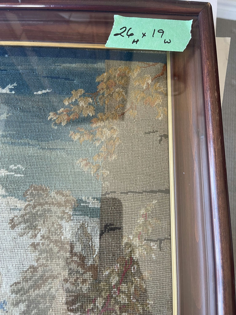 Vintage Framed Needlepoint Cottage Scene Wall Art - image 7 of 8