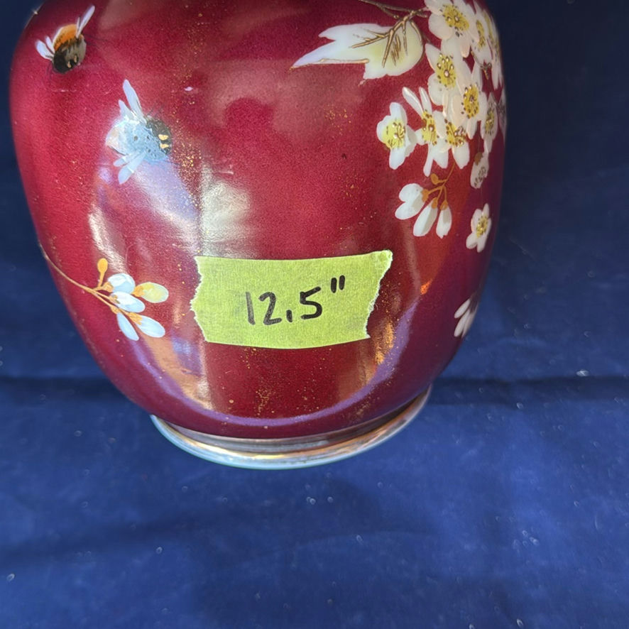 Antique 1880s Karlsbad Rudolph Tischler Porcelain Vase Hand-Painted Bee 12.5" - image 5 of 6