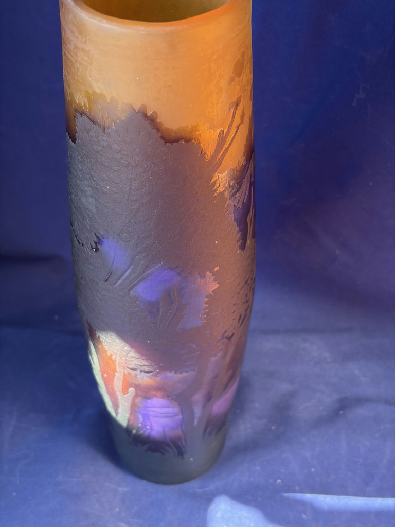 Antique Art Nouveau Style Cameo Glass Landscape Vase – Signed Gallé - image 12 of 21