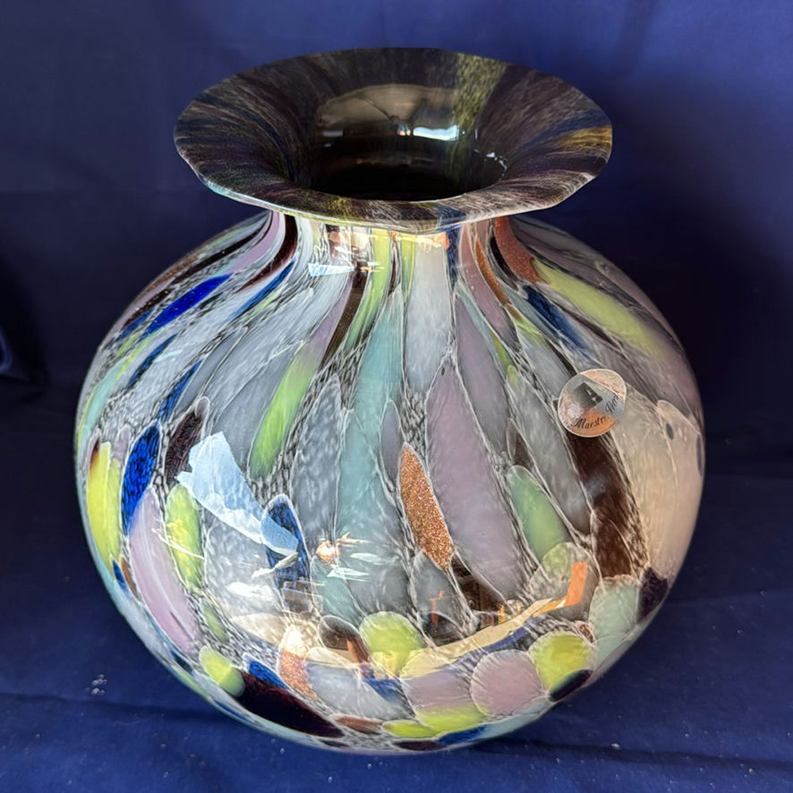 Vintage Azzurra Maestri Vetrai Murano Art Glass Vase 9" - Confetti Macchia Italy - image 3 of 5
