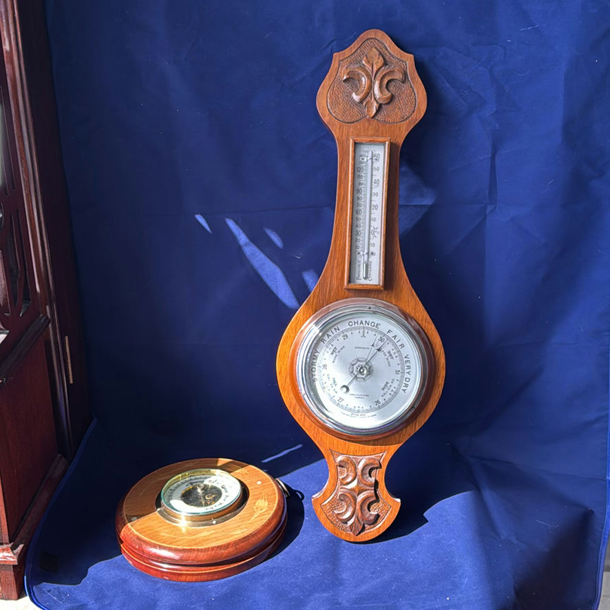 Wooden Wall Barometer and Round Weather Gauge - image 1 of 7