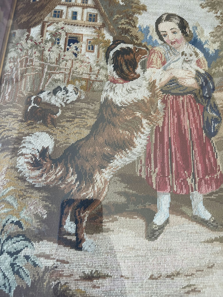 Vintage Framed Needlepoint Cottage Scene Wall Art - image 8 of 8