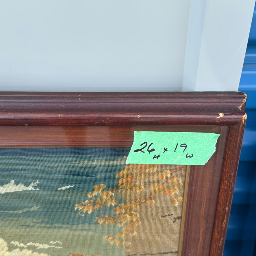 Vintage Framed Needlepoint Cottage Scene Wall Art - image 3 of 8