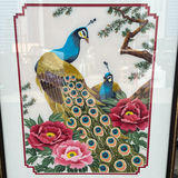 Framed Tokyo Bunka Shishu No. 456 Peacock and Peony Japanese punch embroidery (bunka-shishu) handcrafted piece. - thumbnail 3 of 4