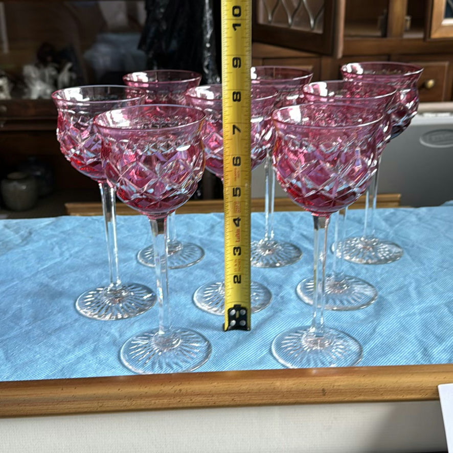 8pc Royal Doulton Ruby Red Cut to Clear Lead Crystal Wine Goblets England Signed - image 2 of 21