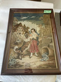 Vintage Framed Needlepoint Cottage Scene Wall Art - thumbnail 1 of 8