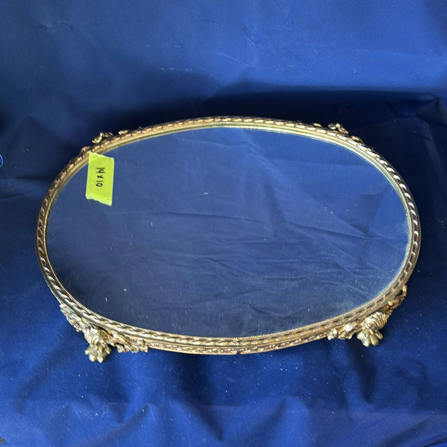 Vintage Gold Filigree Footed Oval Vanity Mirror Tray - image 1 of 5