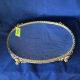 Vintage Gold Filigree Footed Oval Vanity Mirror Tray - thumbnail 1 of 5