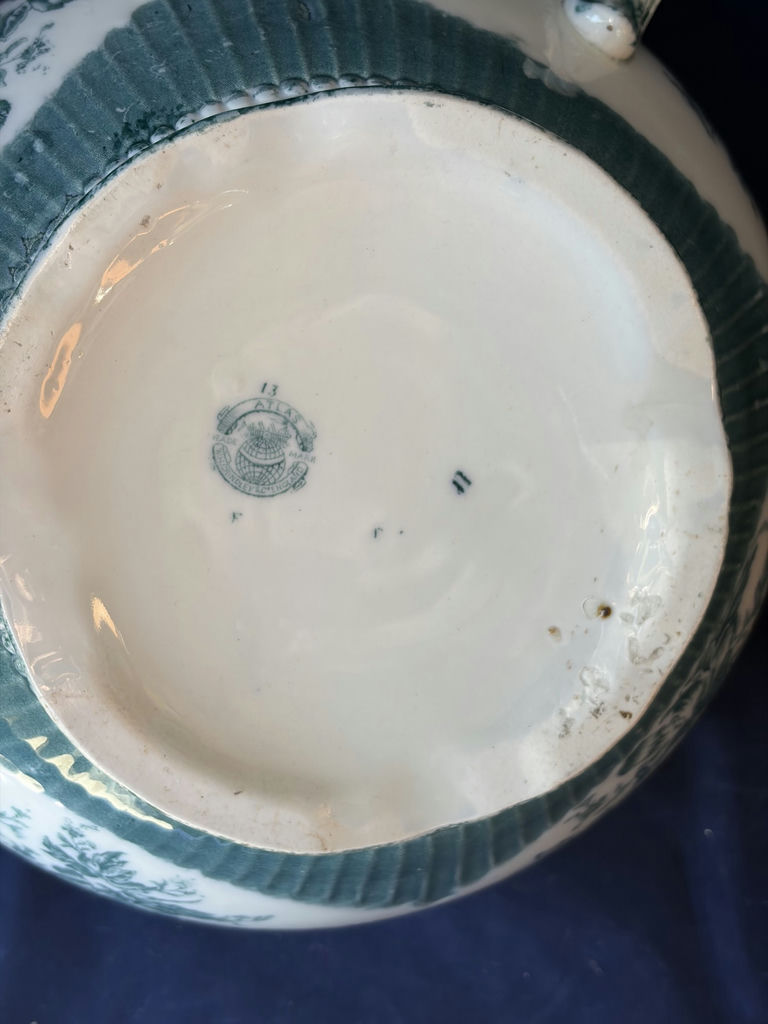 Antique WH Grindley England Semi-Porcelain Chamber Pot - Atlas Green Pattern - image 7 of 10